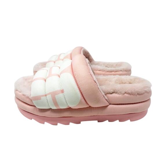 Ugg Pastel Pink & White Maxi Slide Logo Chunky Sandals Women's Size 9 Platform - Picture 3 of 8